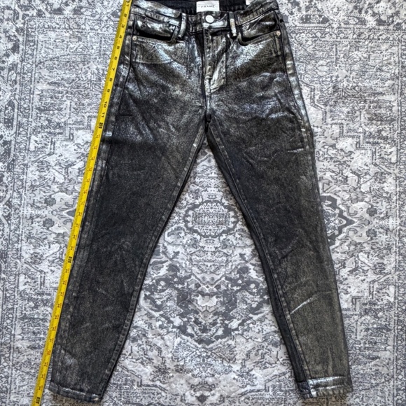 FRAME Le High Skinny Crop Metallic Jeans Denim Pants Size 25 Black Noir Silver - Picture 2 of 11